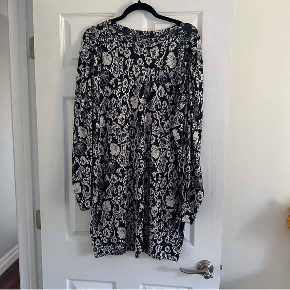 Size L Zara Jacquard Navy Blue Long Sleeve Dress - Picture 2 of 5